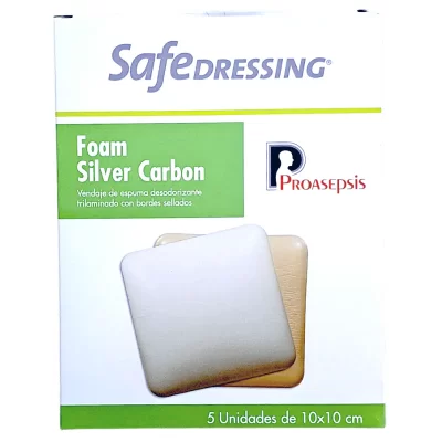 Safe Dressing Foam Silver Carbon apósito de espuma con plata y carbón activado